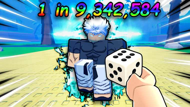 A white-haired Anime Dice unit powering up next to a rolled dice under a 1 in 9,342,584 banner